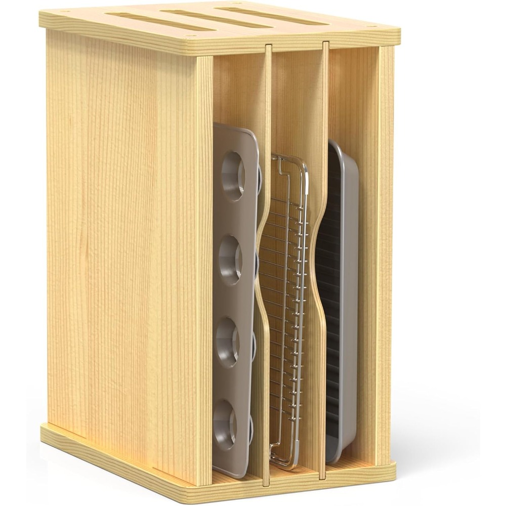 Kitchen Cabinet Baking Organizer - Wooden Cabinet Tray Dividers, Kitchen Vertical