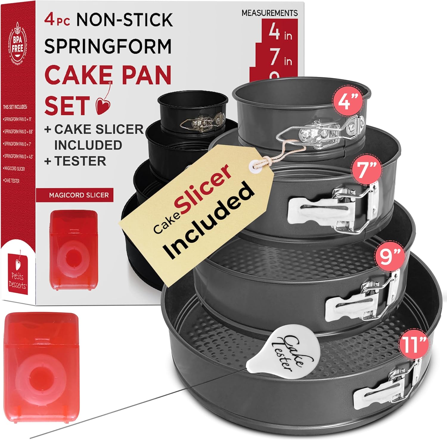 Springform Pan Set - 4-Piece Springform Pan Set with Cake