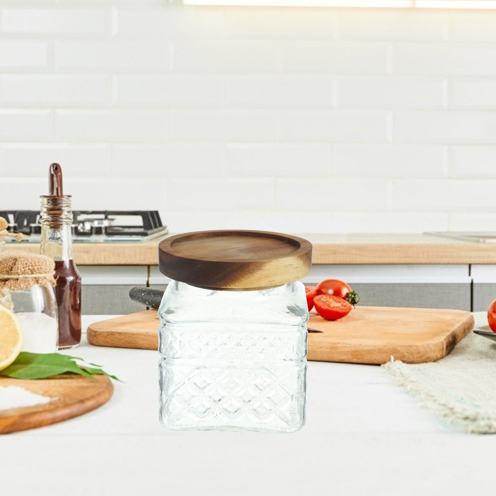 Kitchen Baking Canisters - Airtight Glass Canister with Natural Wood