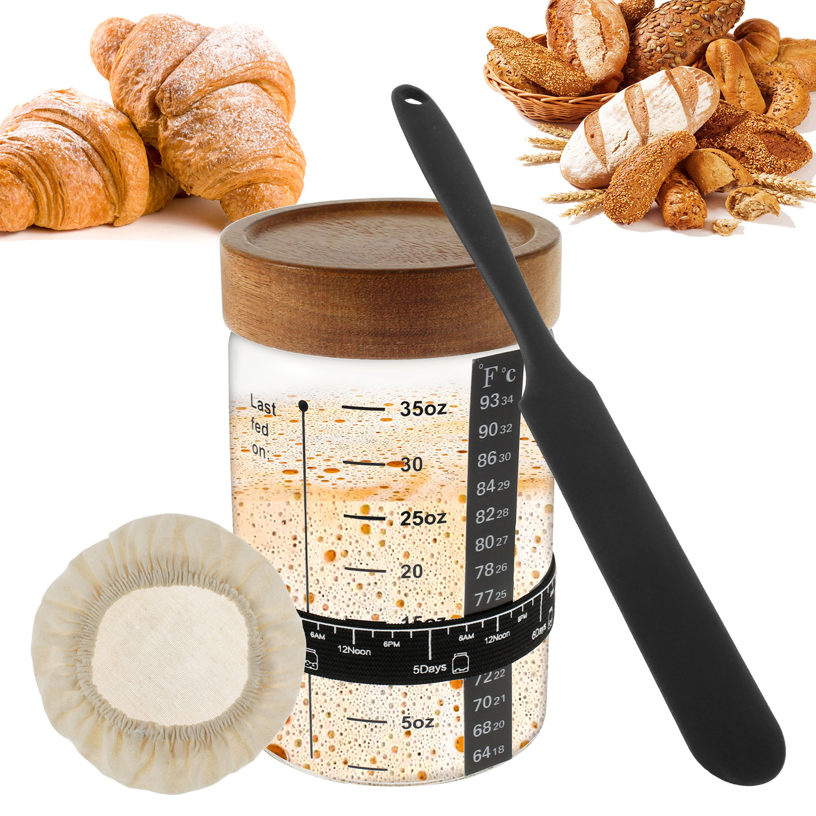 Kitchen Baking Containers - Sourdough Starter Jar Kit 1000ml Dough