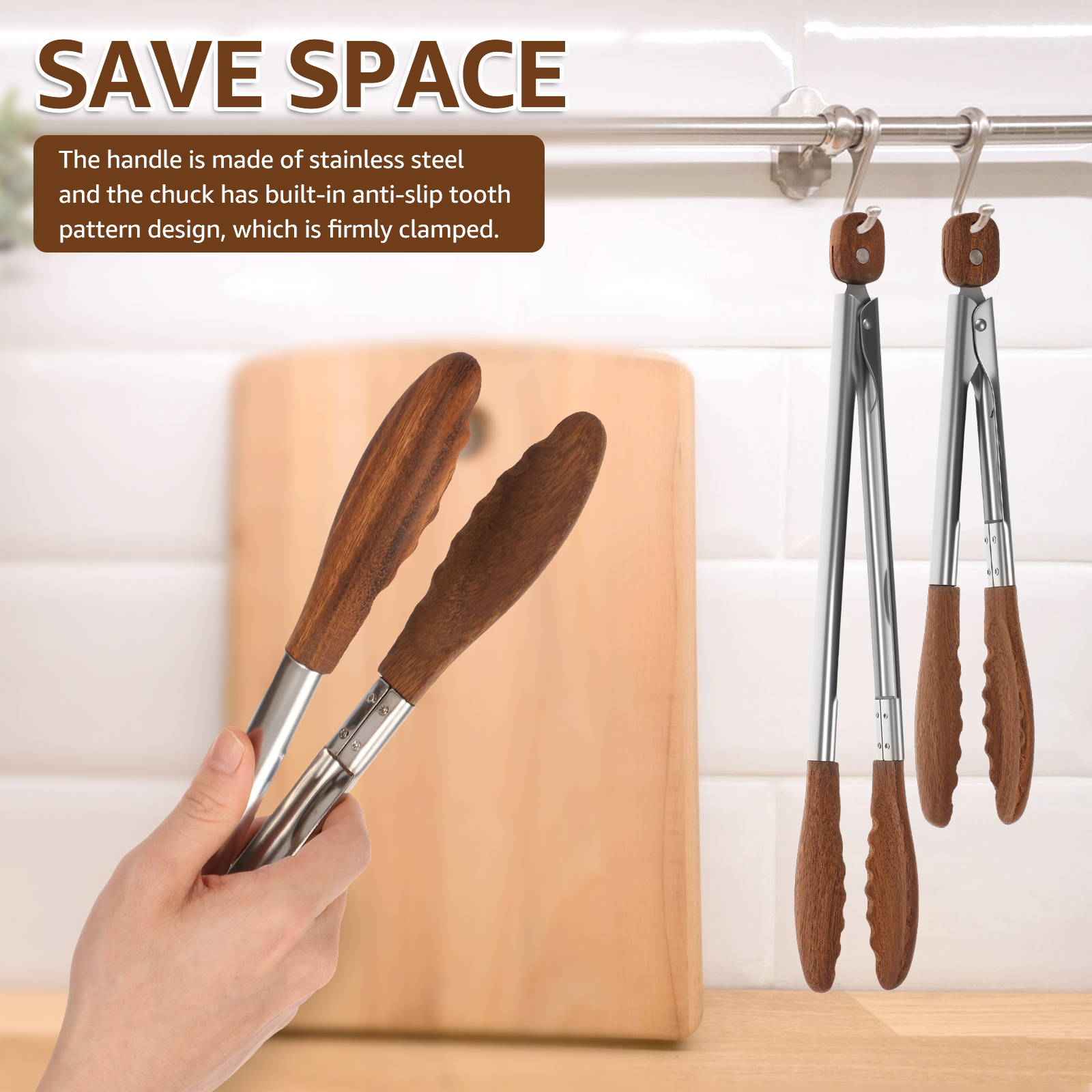 2/3 Pcs Food Tongs Walnut Wood - Kitchen Q recension och pris