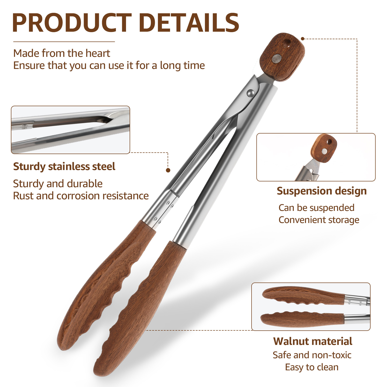 2/3 Pcs Food Tongs Walnut Wood - Kitchen Q recension och pris