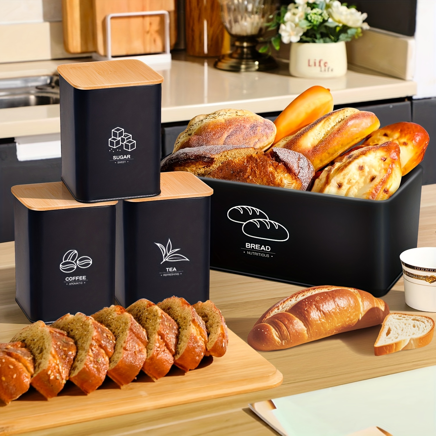 Metal Bread Box for Kitchen Co - Kitchen Baking Canisters recension och pris