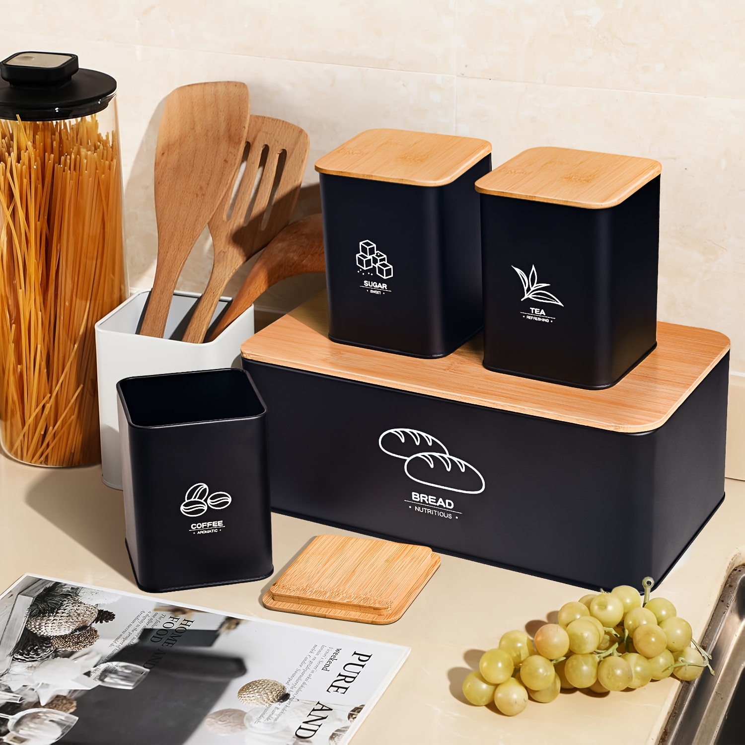 Metal Bread Box for Kitchen Co - Kitchen Baking Canisters recension och pris
