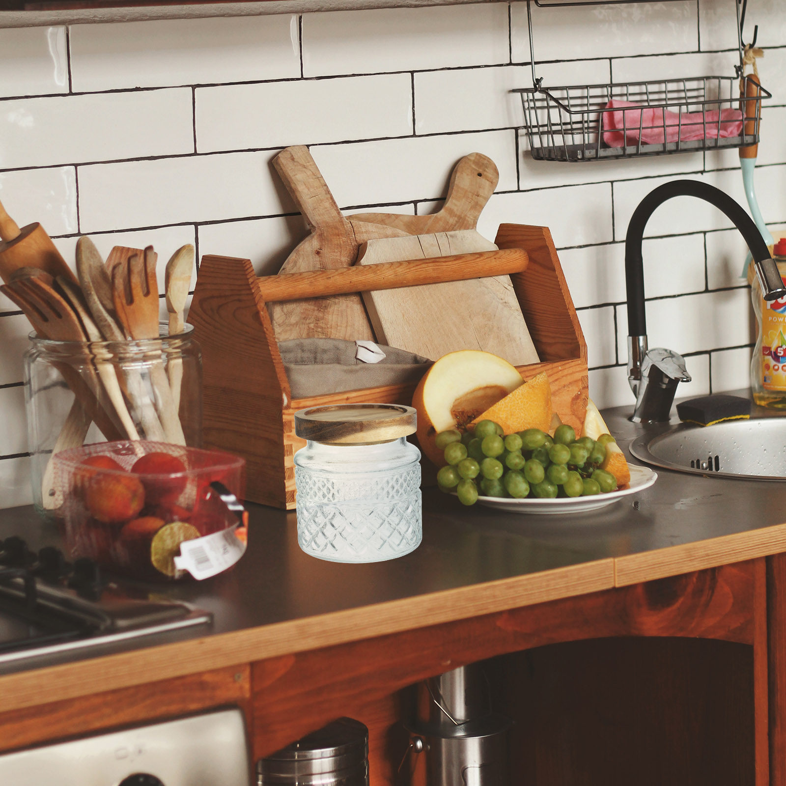 Large Glass Canister with Wood - Kitchen Baking Canisters recension och pris
