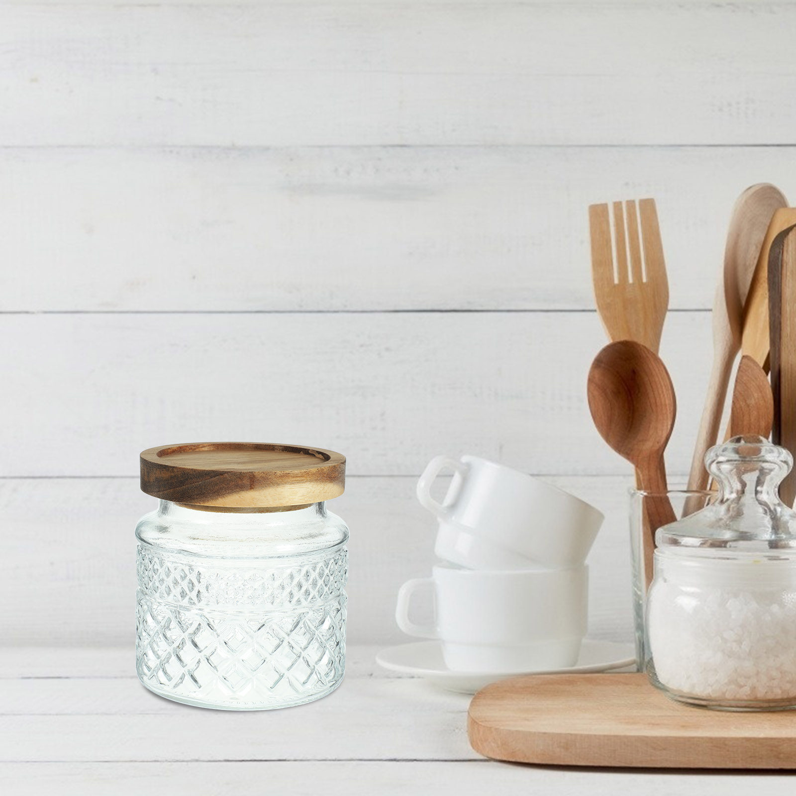 Large Glass Canister with Wood - Kitchen Baking Canisters recension och pris