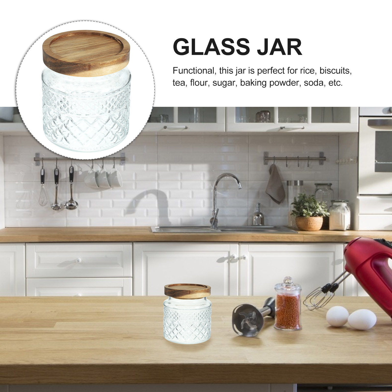 Large Glass Canister with Wood - Kitchen Baking Canisters recension och pris