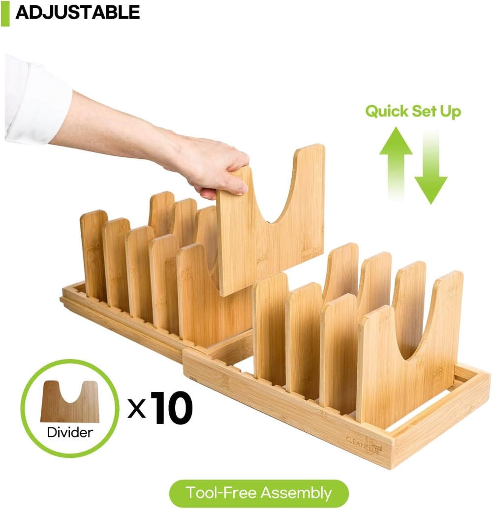 Expandable Bamboo Pots and Pan - Kitchen Cabinet Baking Organizer recension och pris