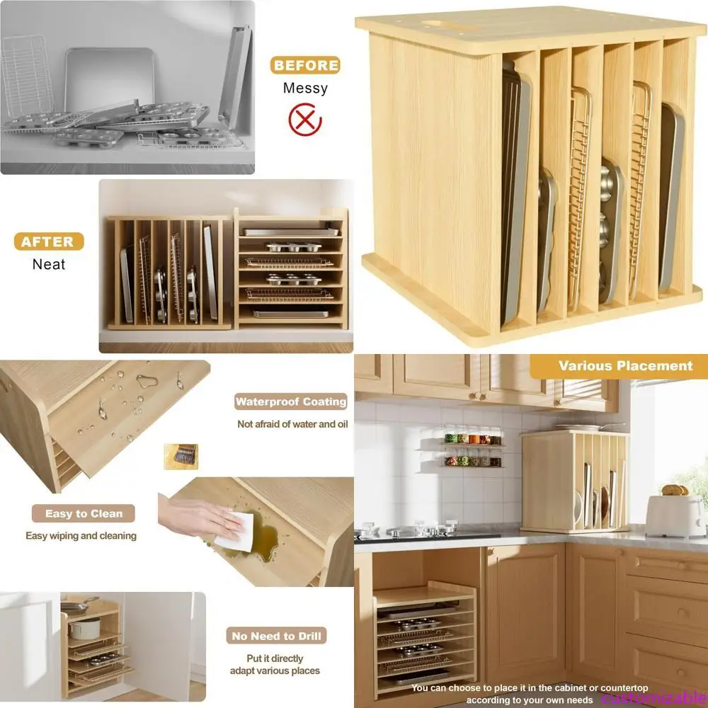 Wooden 7-Tier Cabinet Dividers - Kitchen Cabinet Baking Organizer recension och pris