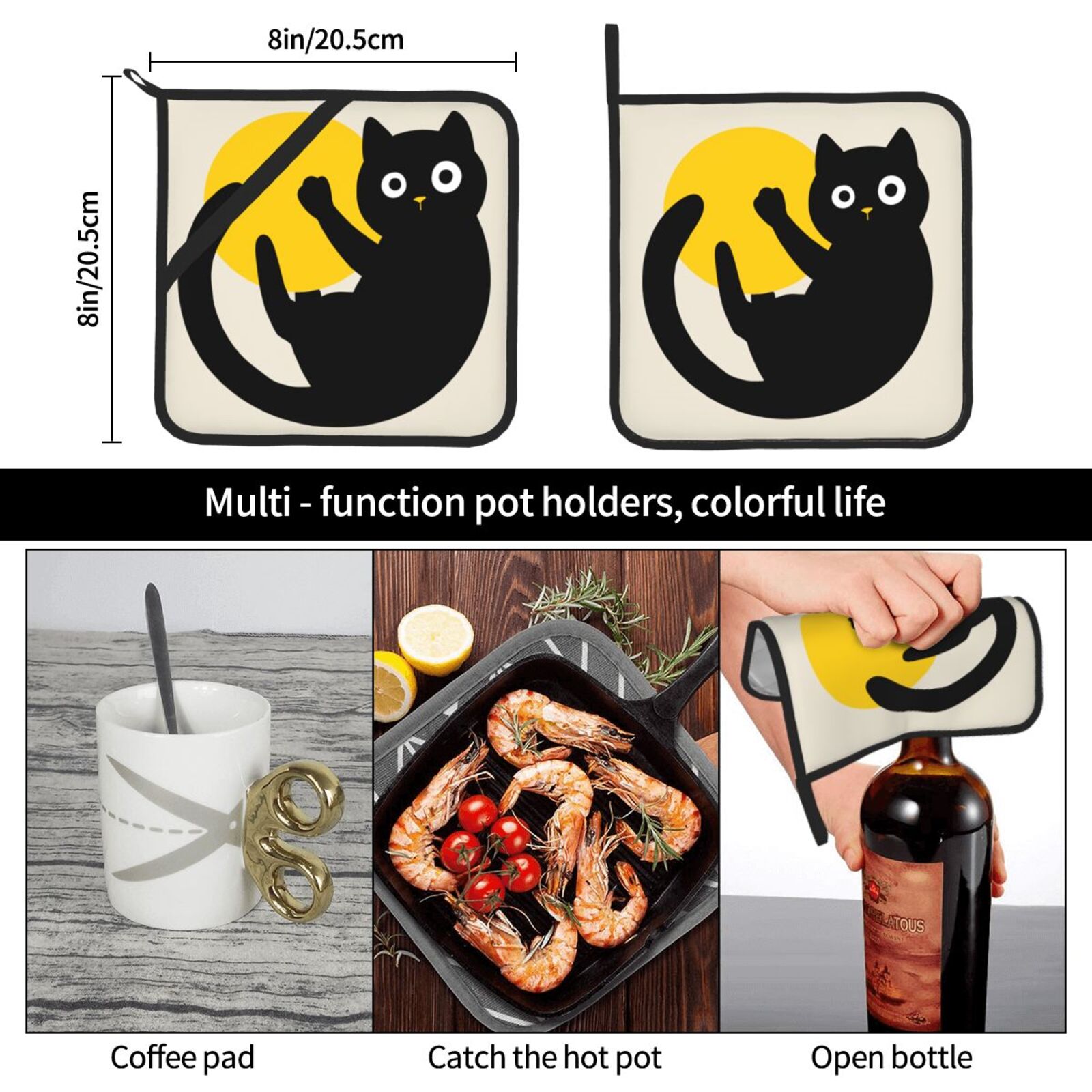 Cute Black Cat Pot Holders Set - Kitchen Baking Dishes recension och pris