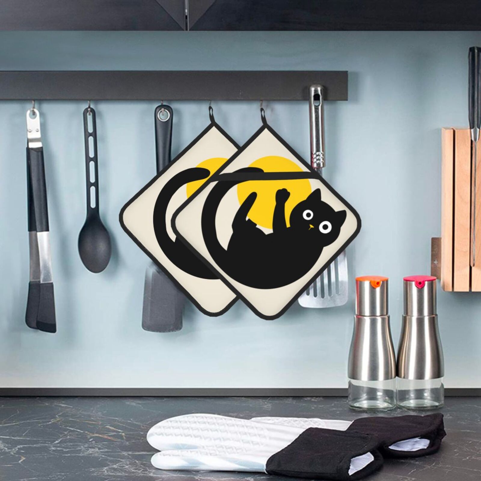 Cute Black Cat Pot Holders Set - Kitchen Baking Dishes recension och pris