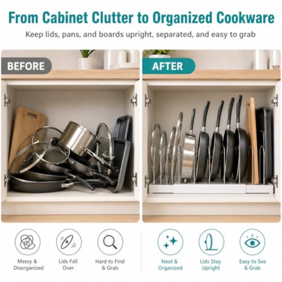 Pot Rack:Expandable Pan Organi - Kitchen Cabinet Baking Organizer recension och pris