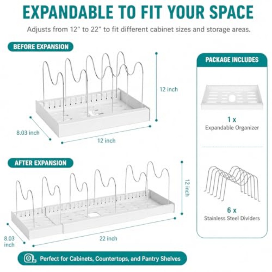 Pot Rack:Expandable Pan Organi - Kitchen Cabinet Baking Organizer recension och pris