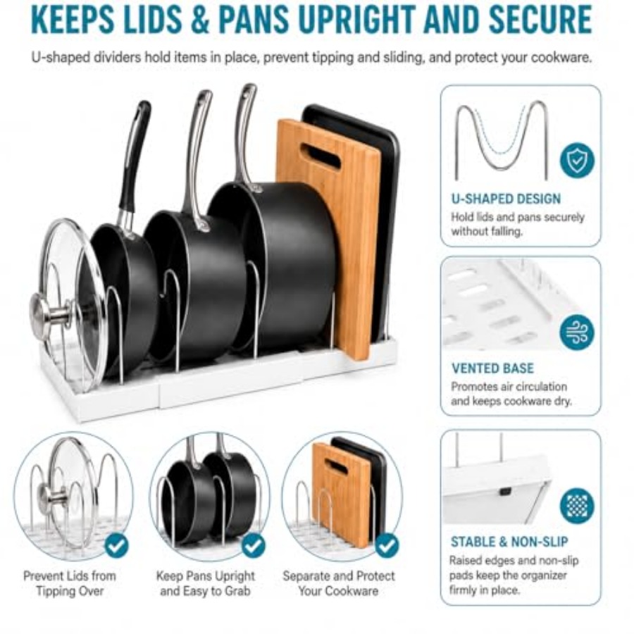 Pot Rack:Expandable Pan Organi - Kitchen Cabinet Baking Organizer recension och pris